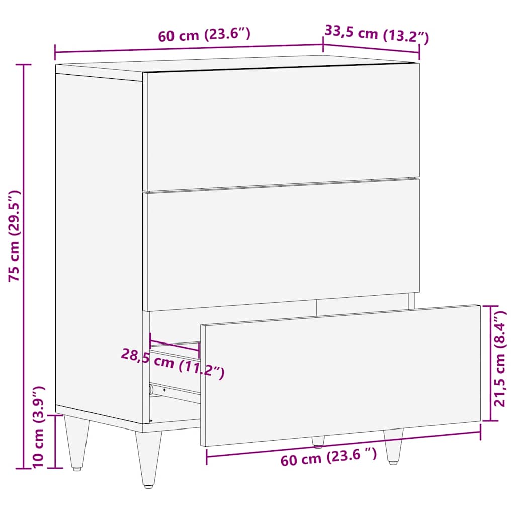 Bufetă gri deschis 60x33,5x75 cm lemn masiv de mango