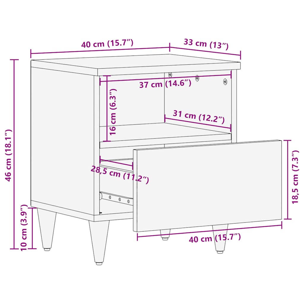 Noptiere 2 buc Gri deschis 40x33x46 cm Lemn masiv de mango