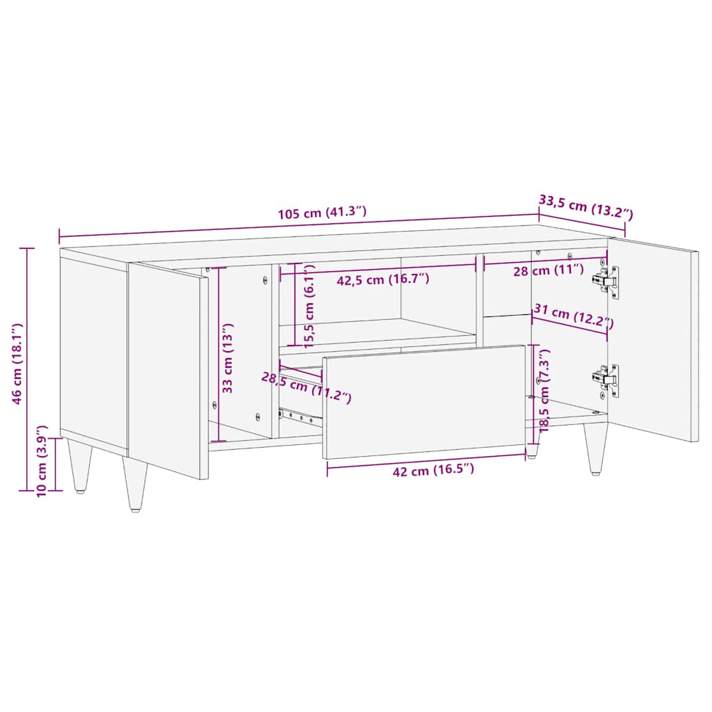 Dulap TV Gri deschis 105x33,5x46 cm Lemn masiv Mango