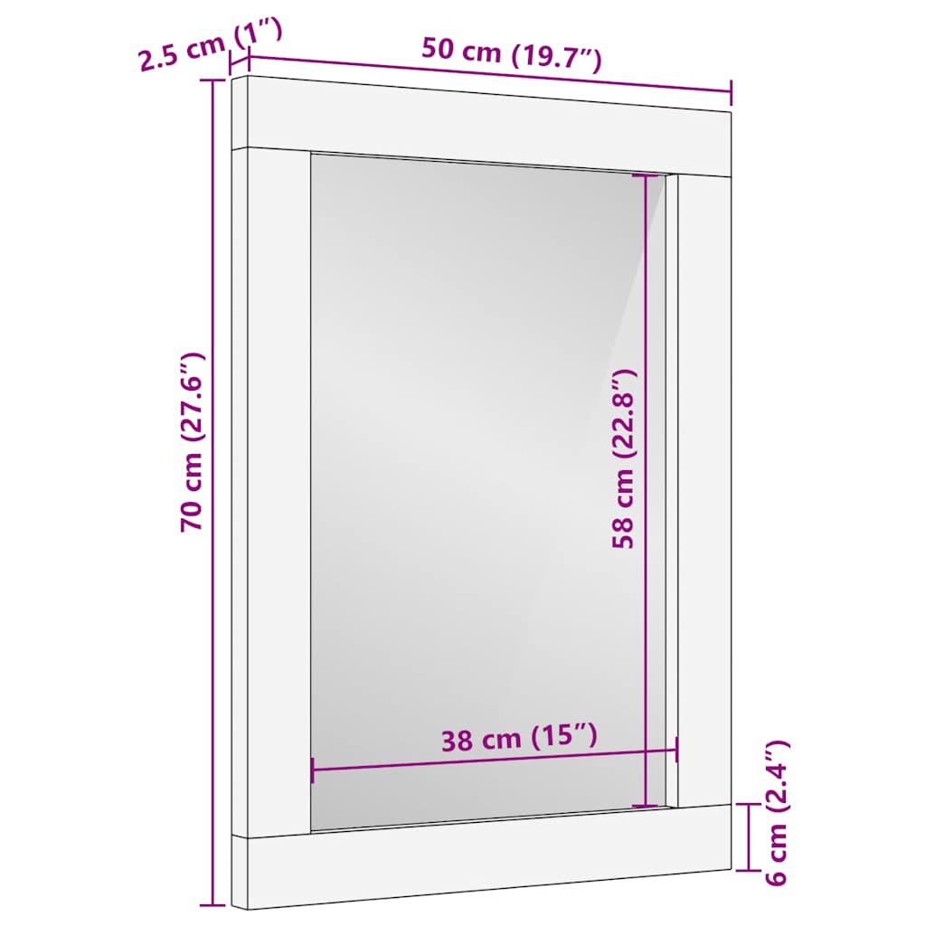 Oglindă de baie gri 50x3x70 cm lemn masiv de mango