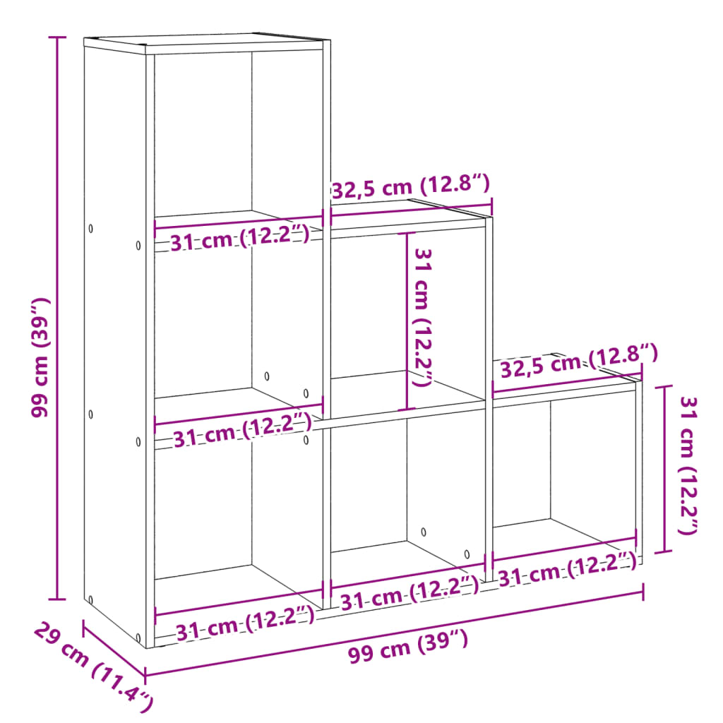 Bibliotecă/separator 3 niveluri stejar sonoma 99x29x99 cm lemn