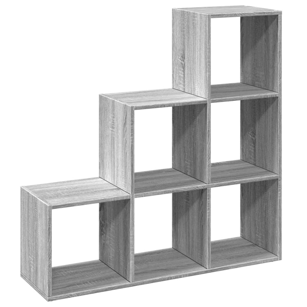 Bibliotecă/separator, 3 niveluri  gri sonoma 99x29x99 cm lemn