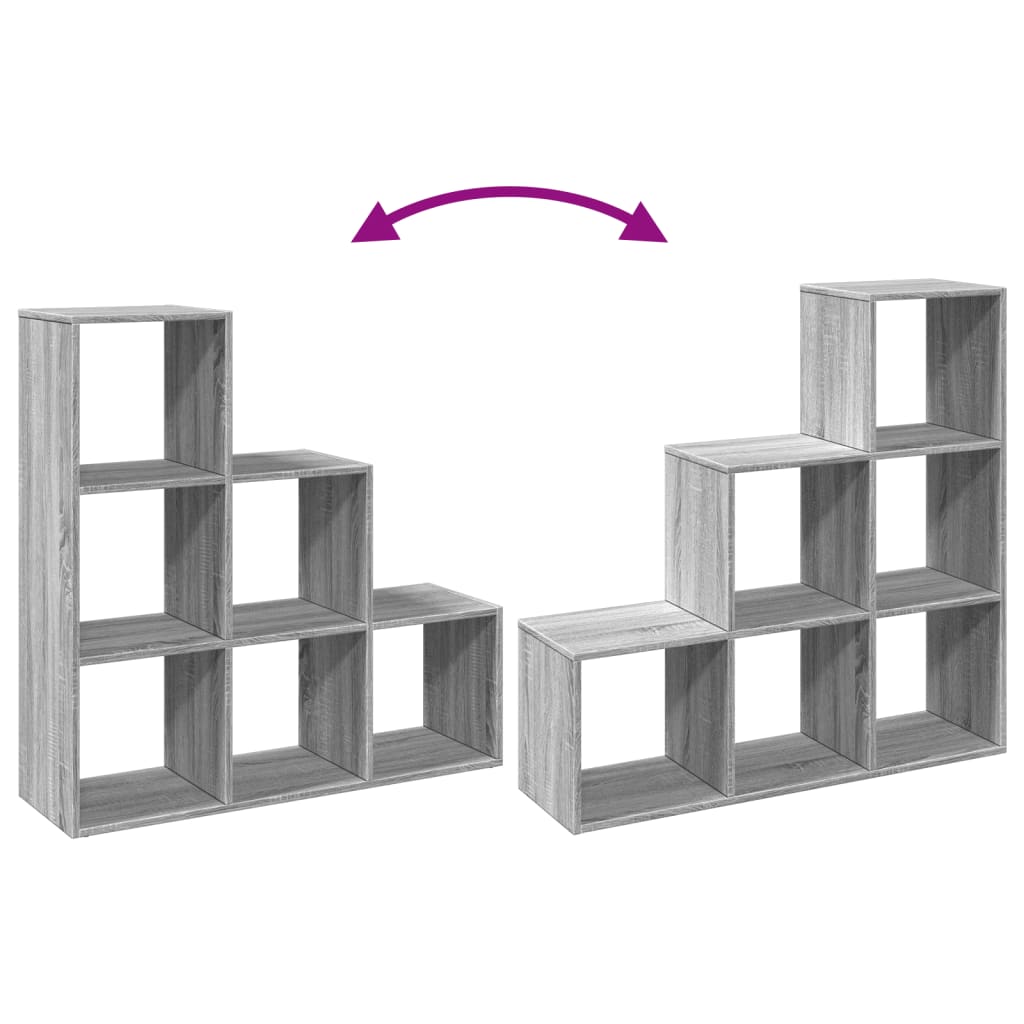 Bibliotecă/separator, 3 niveluri  gri sonoma 99x29x99 cm lemn