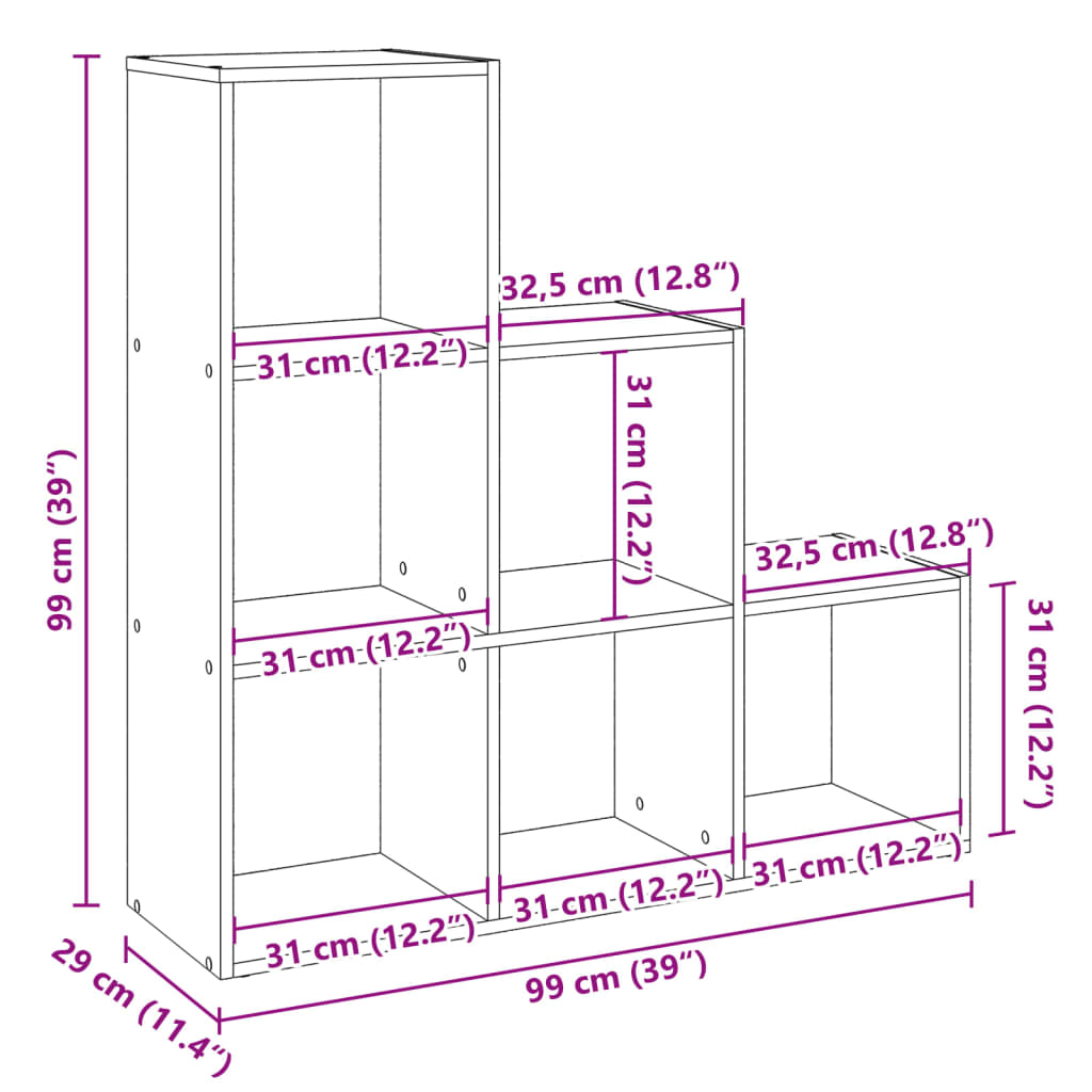 Bibliotecă/separator 3 nivel stejar artizanal 99x29x99 cm lemn