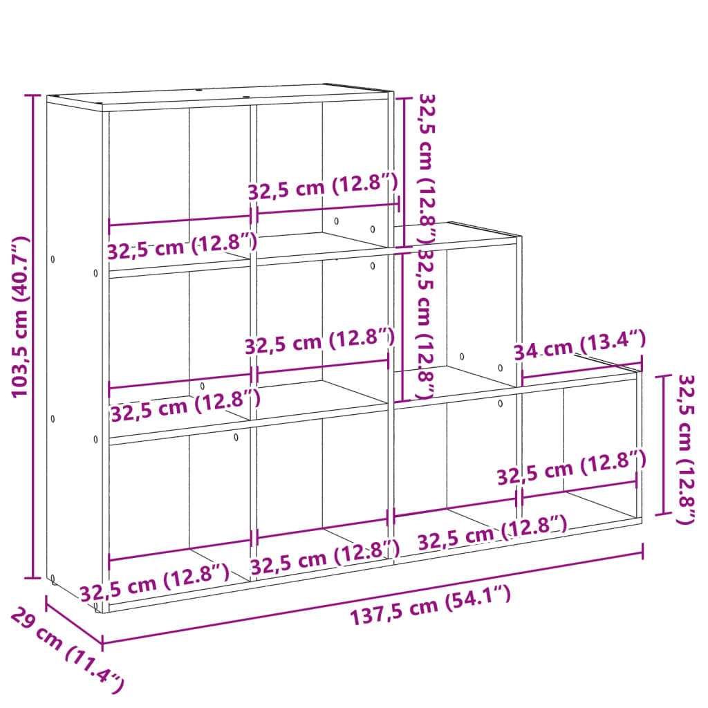 Bibliotecă/separator 3 niveluri stejar 137,5x29x103,5 cm lemn