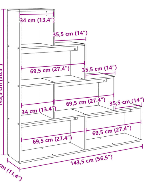 Загрузите изображение в средство просмотра галереи, Bibliotecă/separator 4 niveluri stejar 143,5x29x143,5 cm lemn
