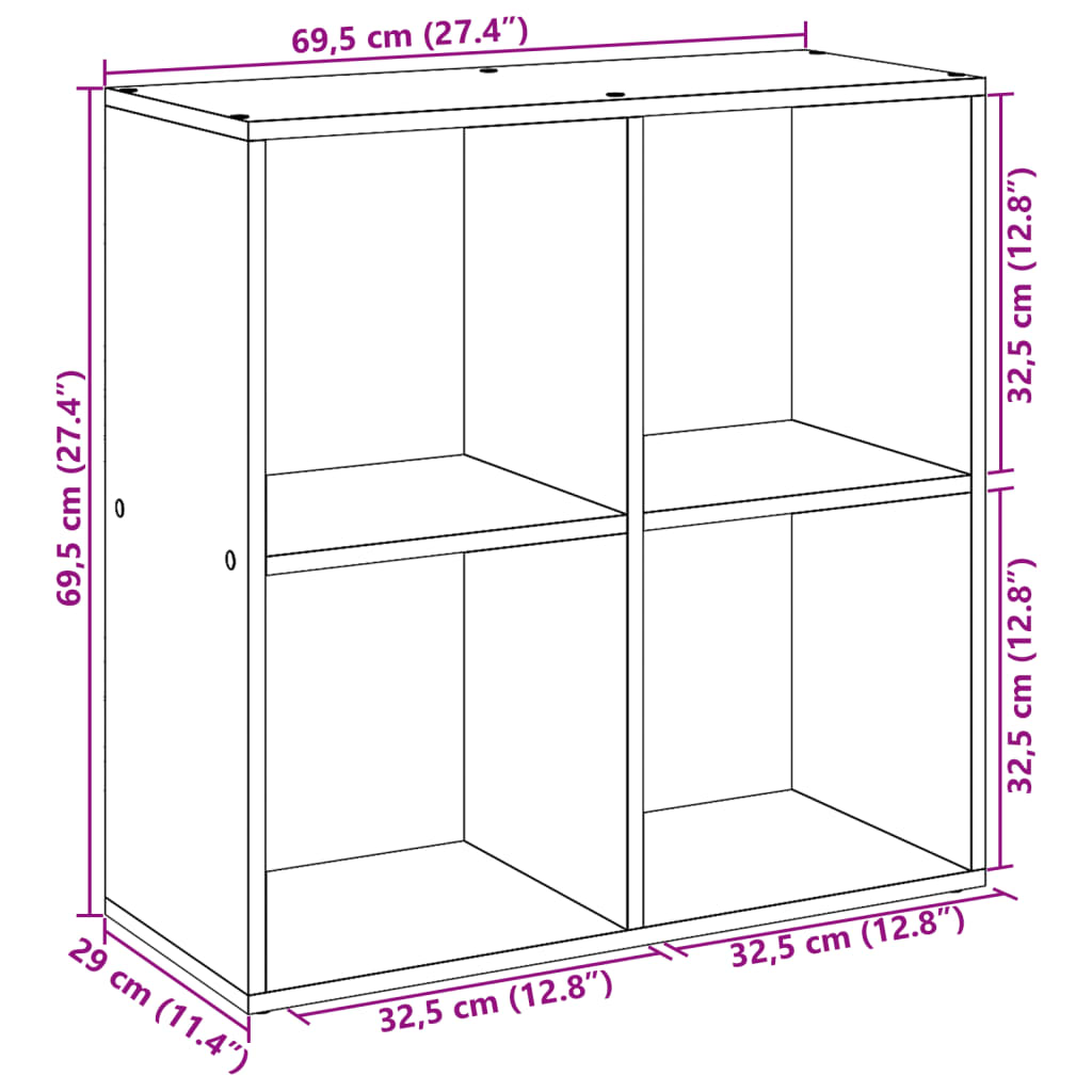 Bibliotecă/separator cameră alb 69,5x29x69,5 cm lemn prelucrat