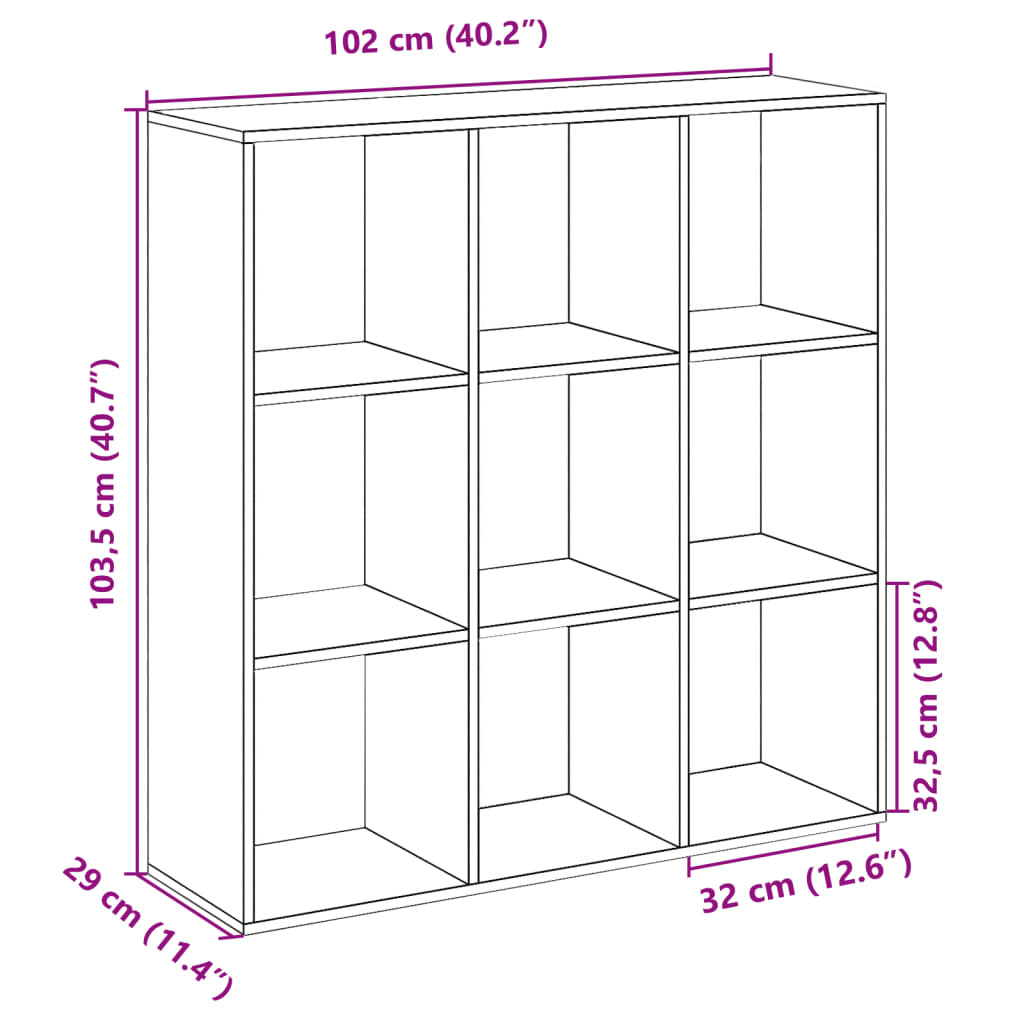 Bibliotecă/separator cameră gri beton 102x29x103,5 cm lemn