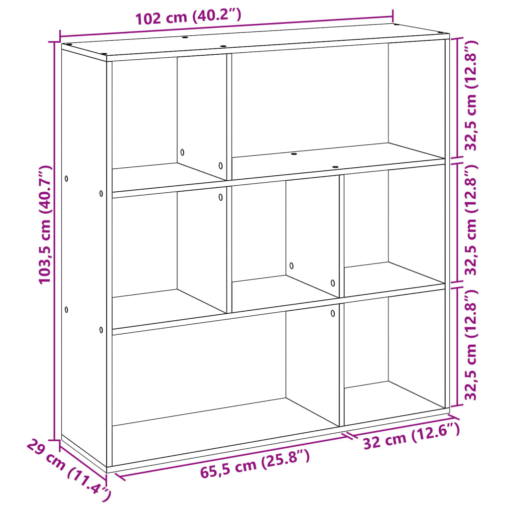 Bibliotecă/separator cameră gri beton 102x29x103,5 cm lemn