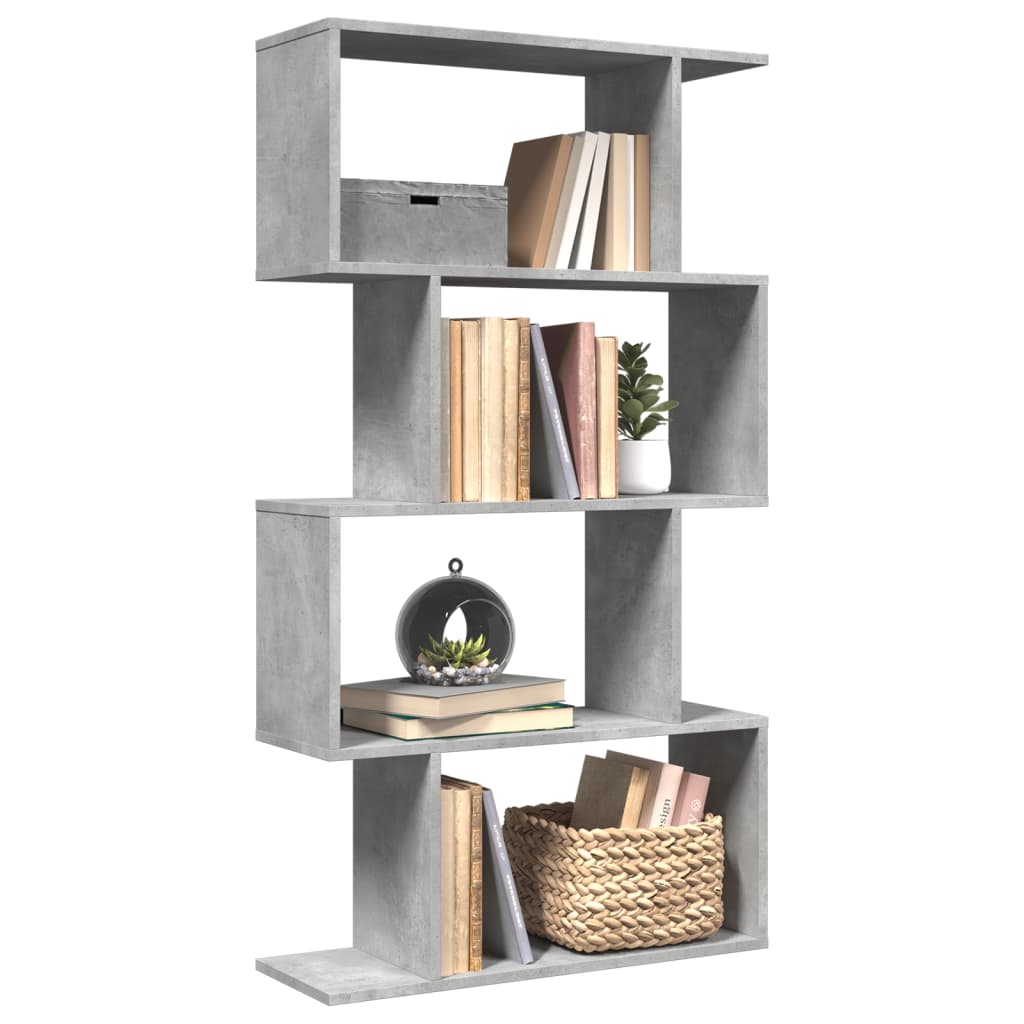 Bibliotecă/separator 4 niveluri gri beton 70x24x129cm lemn