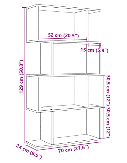 Загрузите изображение в средство просмотра галереи, Bibliotecă/separator 4 niveluri stejar fumuriu 70x24x129cm lemn
