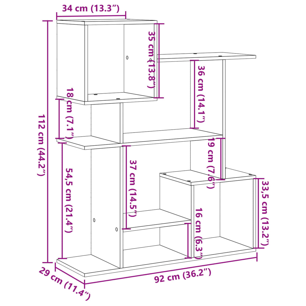 Bibliotecă/separator cameră alb 92x29x112 cm lemn prelucrat