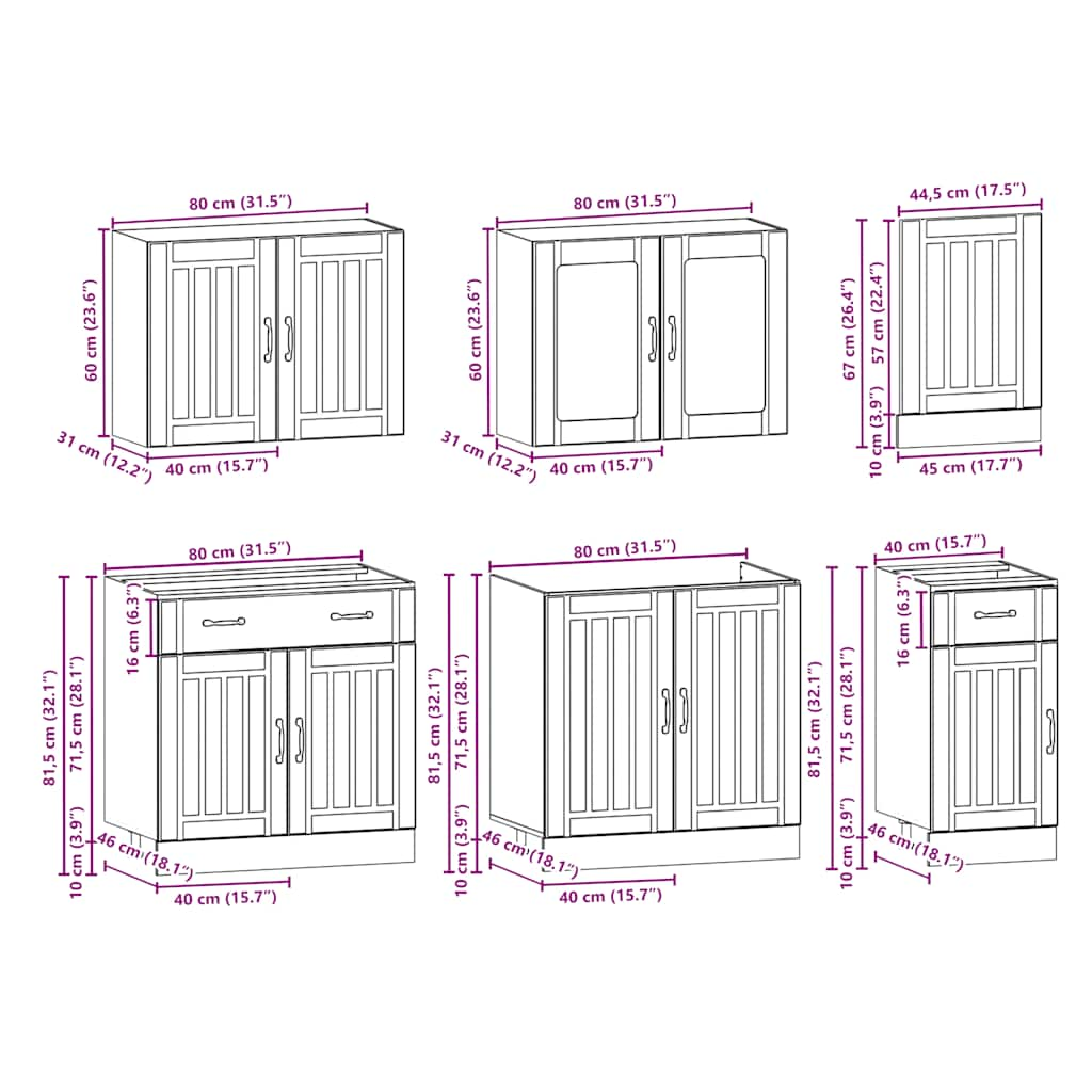 Set dulap de bucătărie 7 piese „Kalmar” lemn negru prelucrat