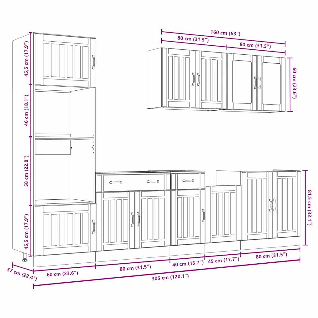 Set dulap de bucătărie 7 piese „Kalmar” lemn negru prelucrat