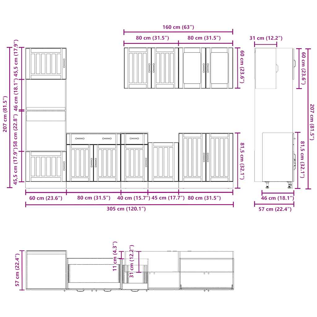 Set dulapuri de bucătărie 7 piese „Kalmar” gri beton Lemn