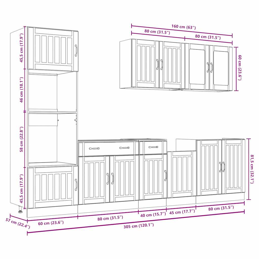 Set dulap de bucătărie din 7 piese „Kalmar” stejar maro lemn