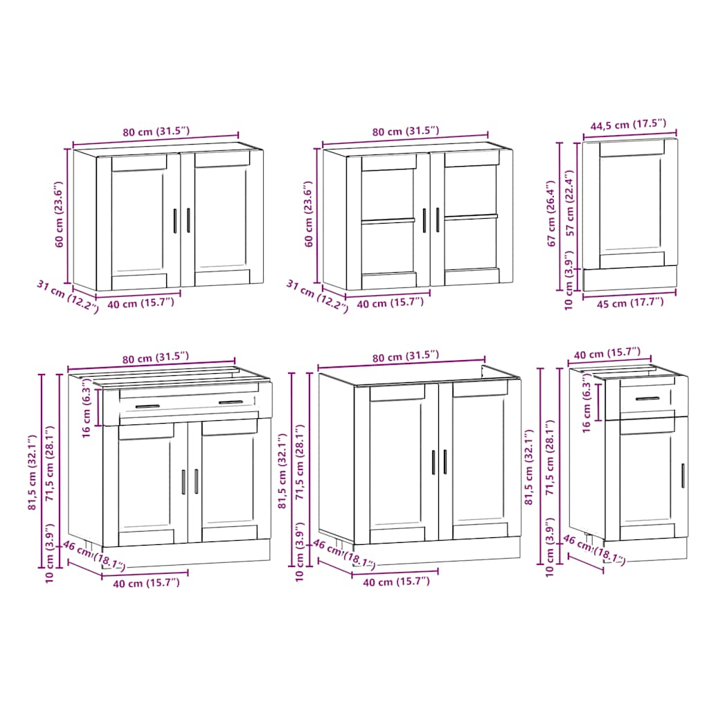 Set dulap de bucătărie 7 piese „Kalmar” lemn negru prelucrat