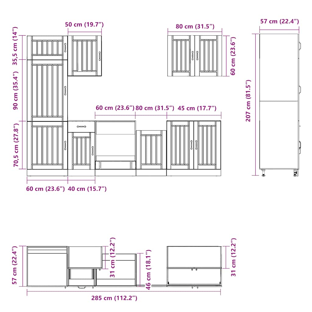 Set dulap de bucătărie 7 piese „Kalmar” lemn negru prelucrat