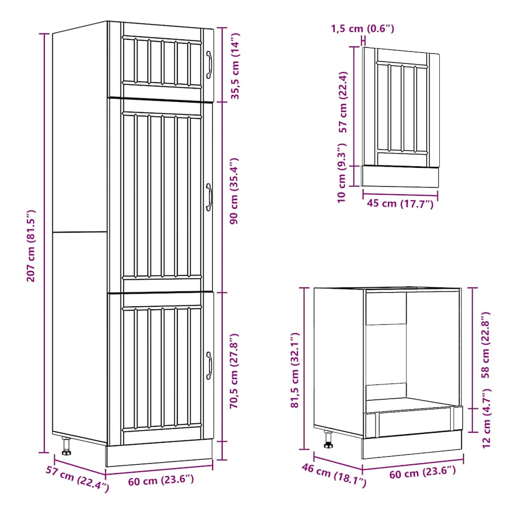 Set dulap de bucătărie 7 piese „Kalmar” lemn negru prelucrat