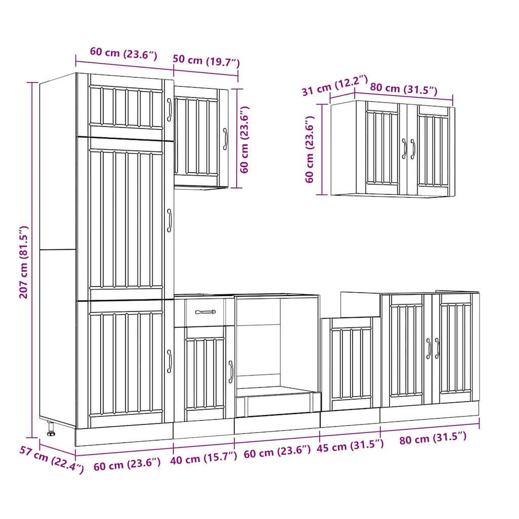 Set dulap de bucătărie 7 piese „Kalmar” lemn negru prelucrat