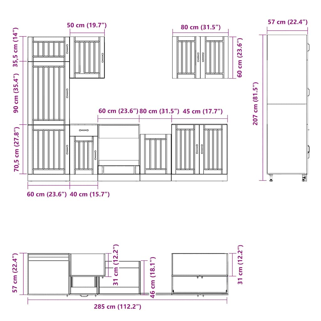 Set dulap de bucătărie din 7 piese „Kalmar” lemn stejar Sonoma