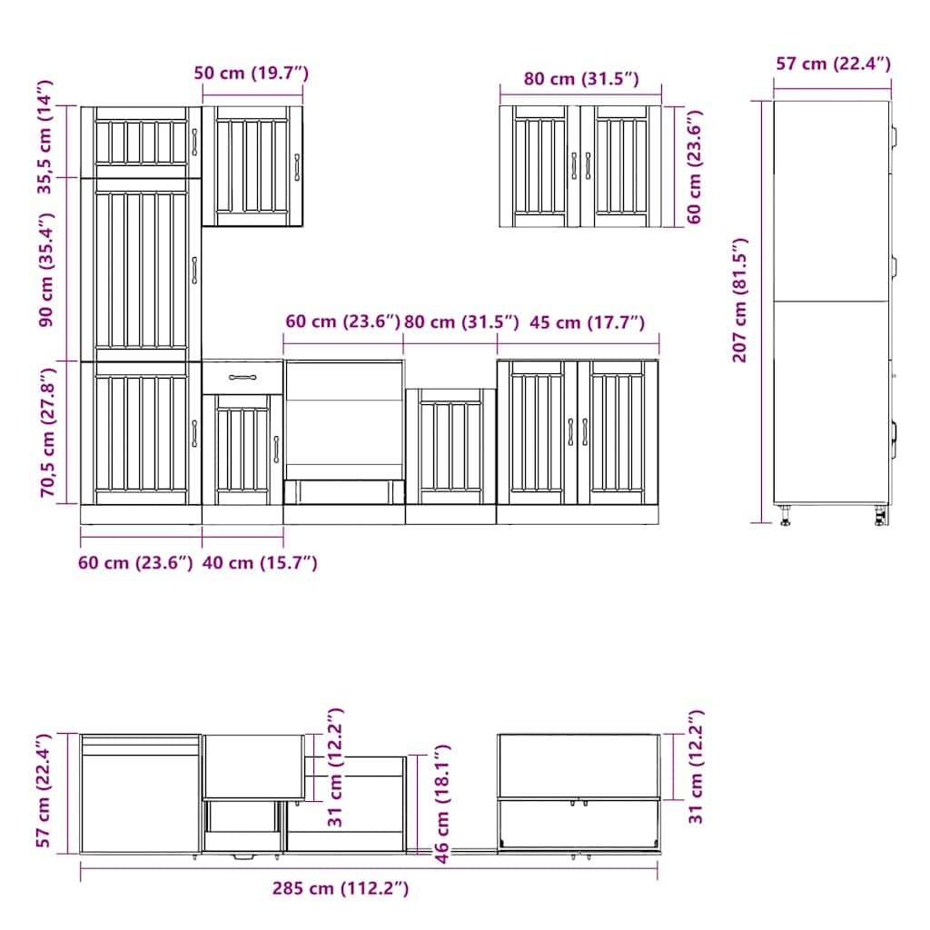 Set dulapuri de bucătărie 7 piese „Kalmar” gri beton Lemn