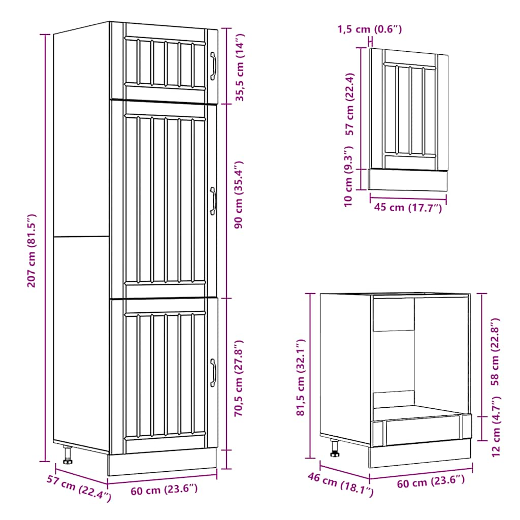 Set dulap de bucătărie 7 piese „Kalmar” stejar artizanal lemn