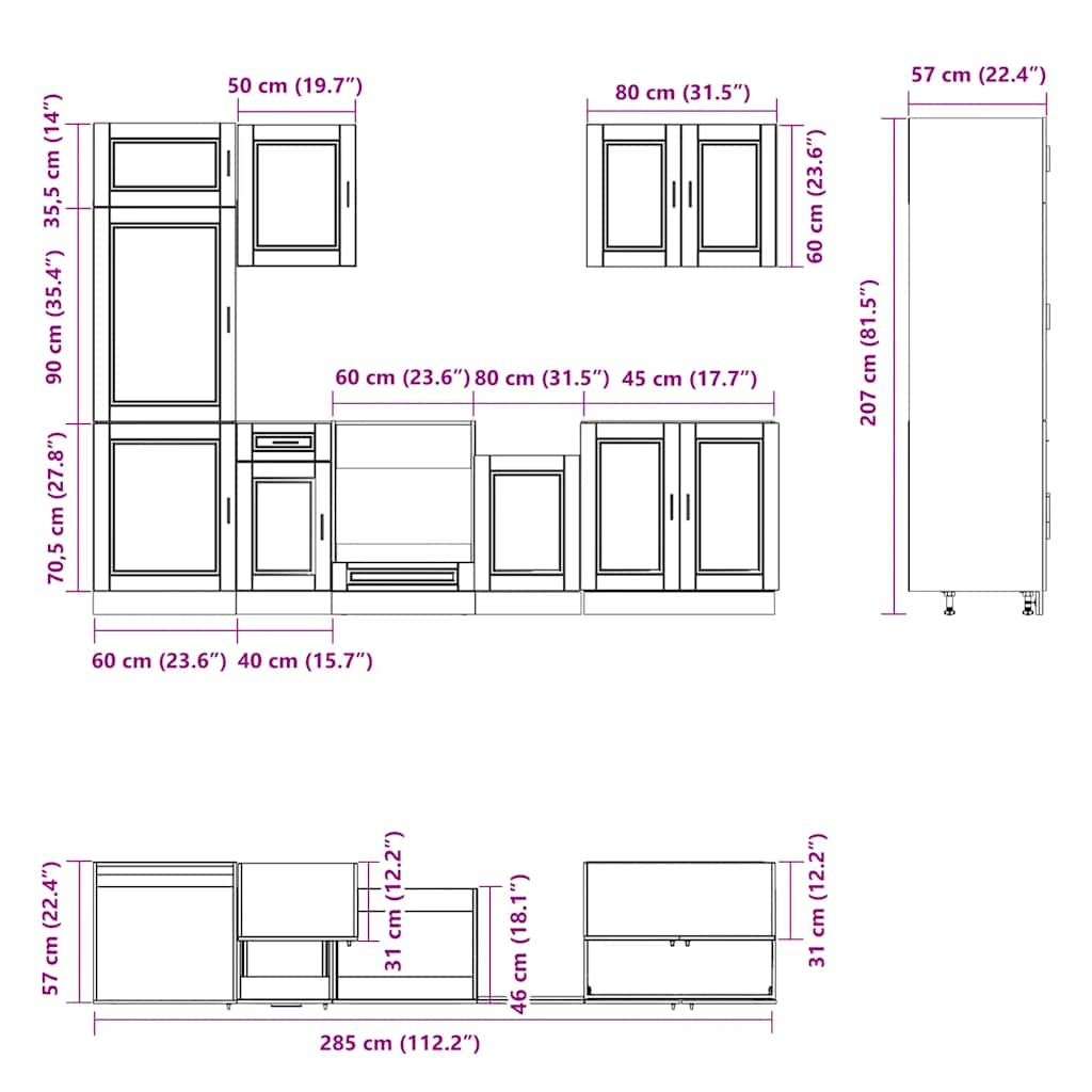 Set dulapuri de bucătărie 7 piese „Kalmar” gri beton Lemn