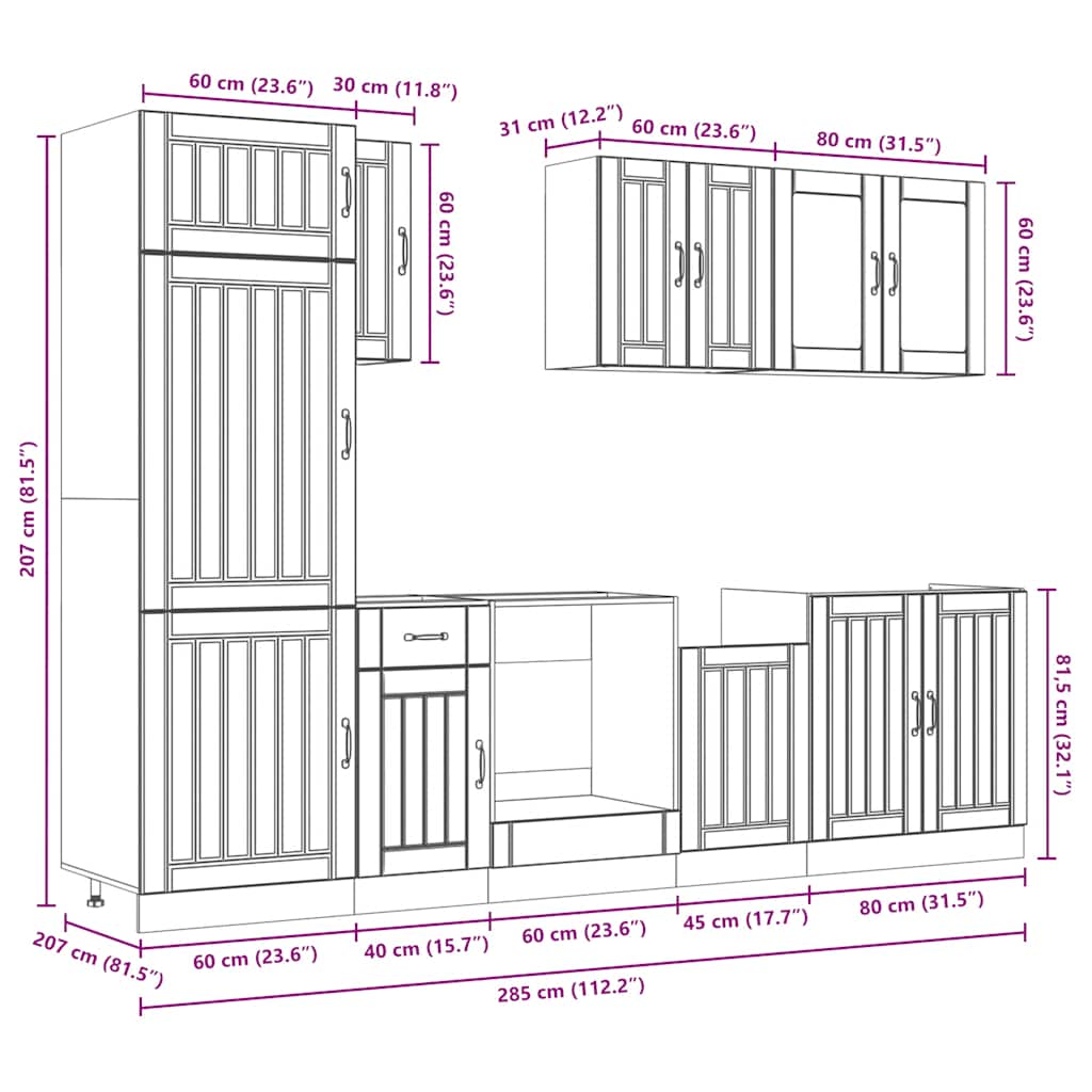 Set dulapuri de bucătărie 8 piese „Kalmar” gri beton Lemn