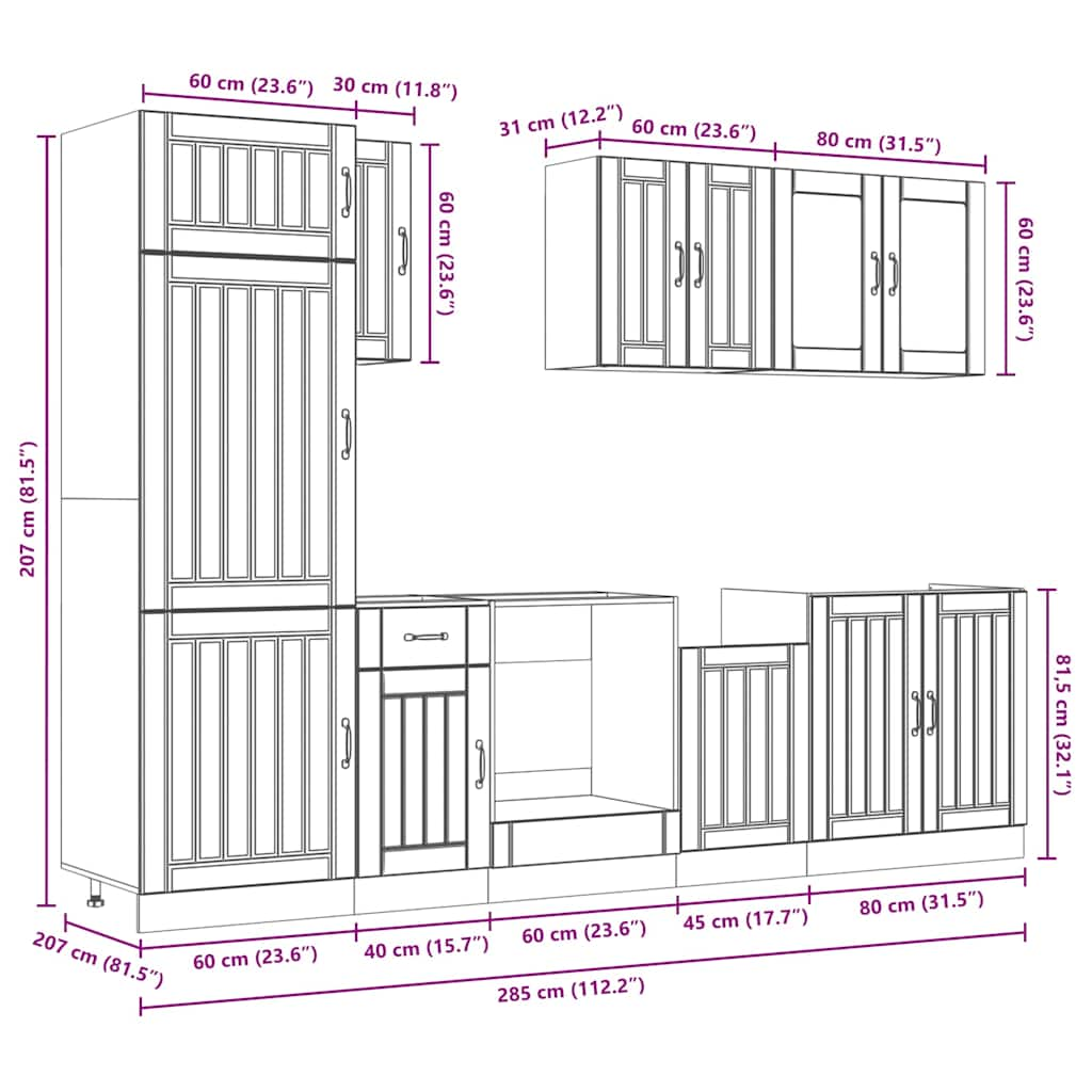 Set dulap de bucătărie din 8 piese „Kalmar” stejar maro lemn