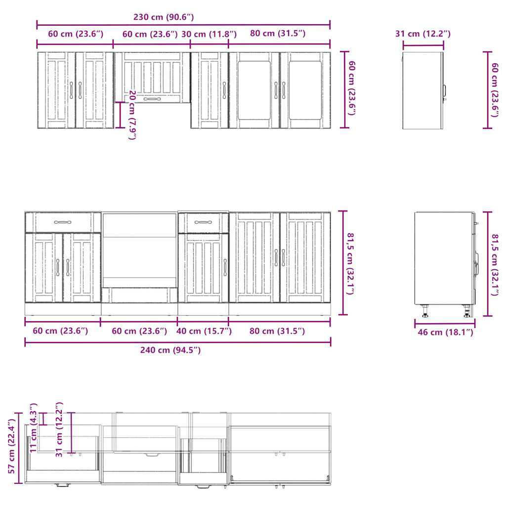 Set dulap de bucătărie din 8 piese „Kalmar” stejar maro lemn