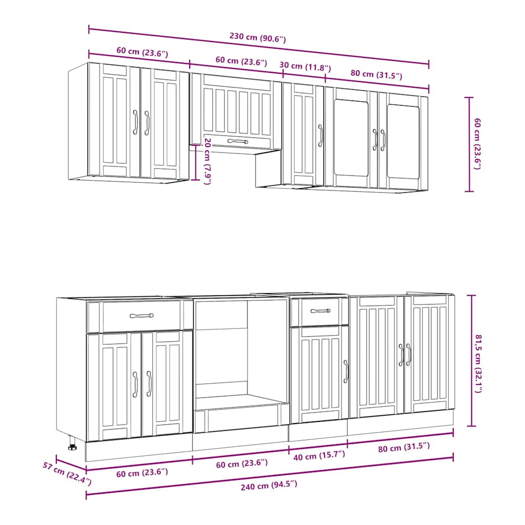 Set dulap de bucătărie din 8 piese „Kalmar” stejar maro lemn