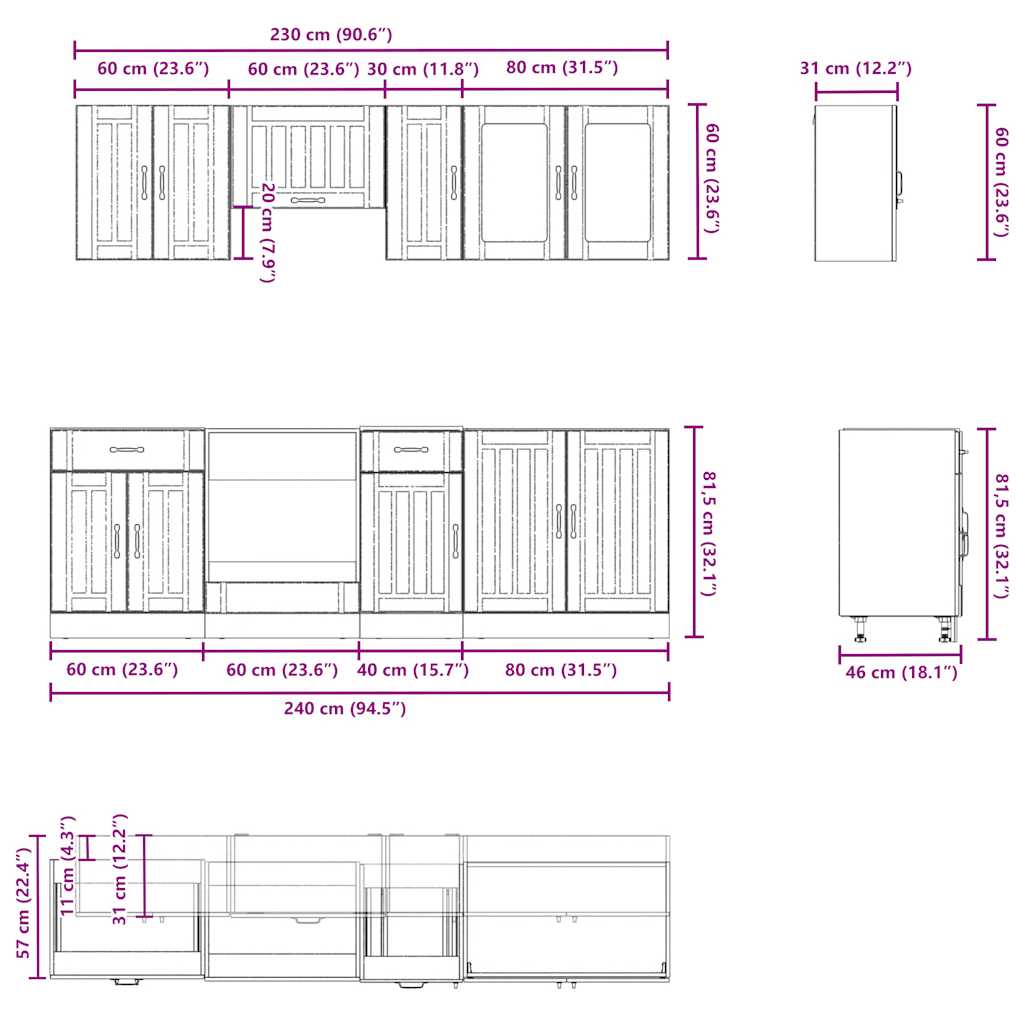 Set dulap de bucătărie 8 piese „Kalmar” stejar artizanal lemn