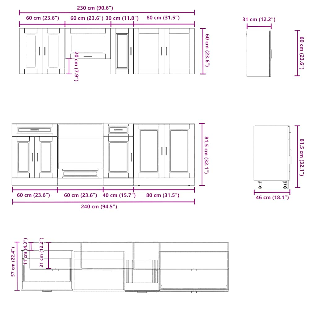 Set dulap de bucătărie din 8 piese „Kalmar” Lemn prelucrat alb