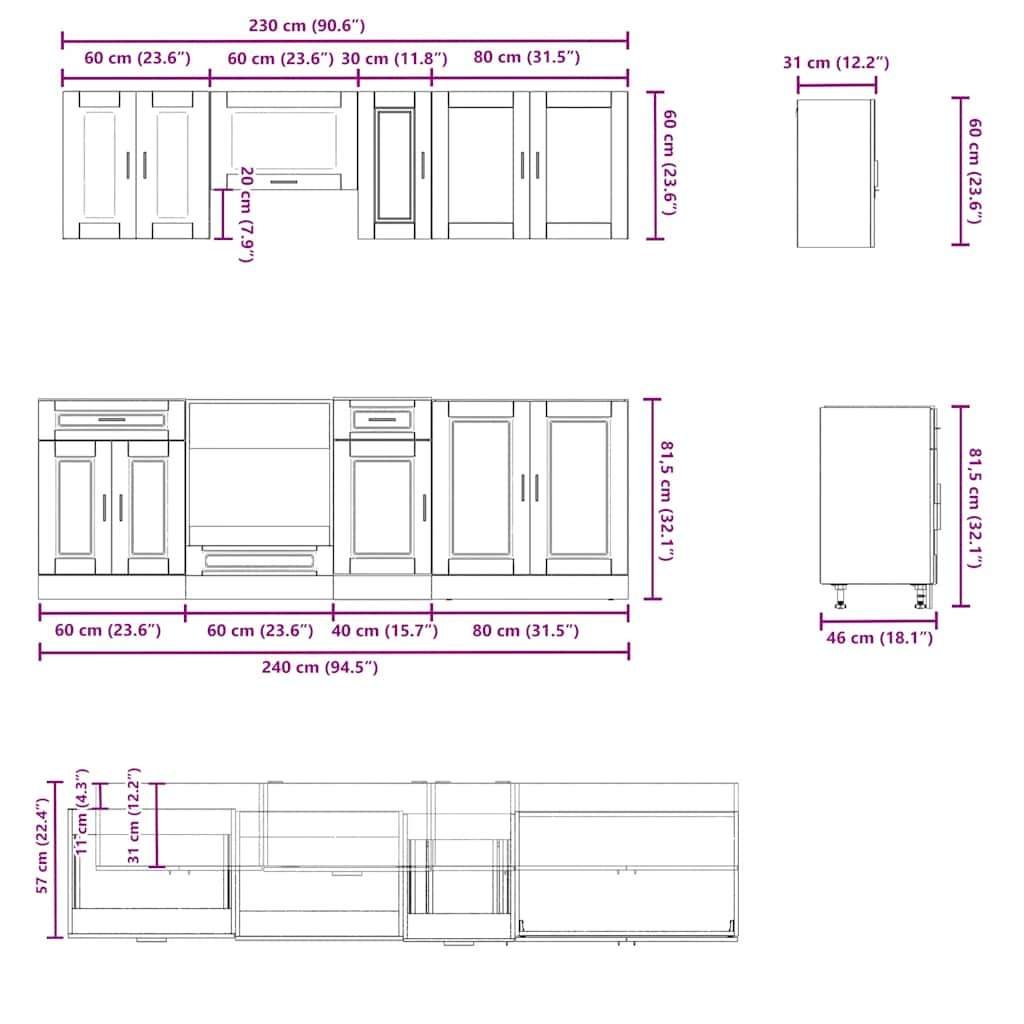 Set dulap de bucătărie din 8 piese „Kalmar” stejar afumat Lemn