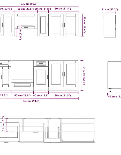 Загрузите изображение в средство просмотра галереи, Set de dulapuri de bucătărie 8 piese „Kalmar” Lemn vechi lemn
