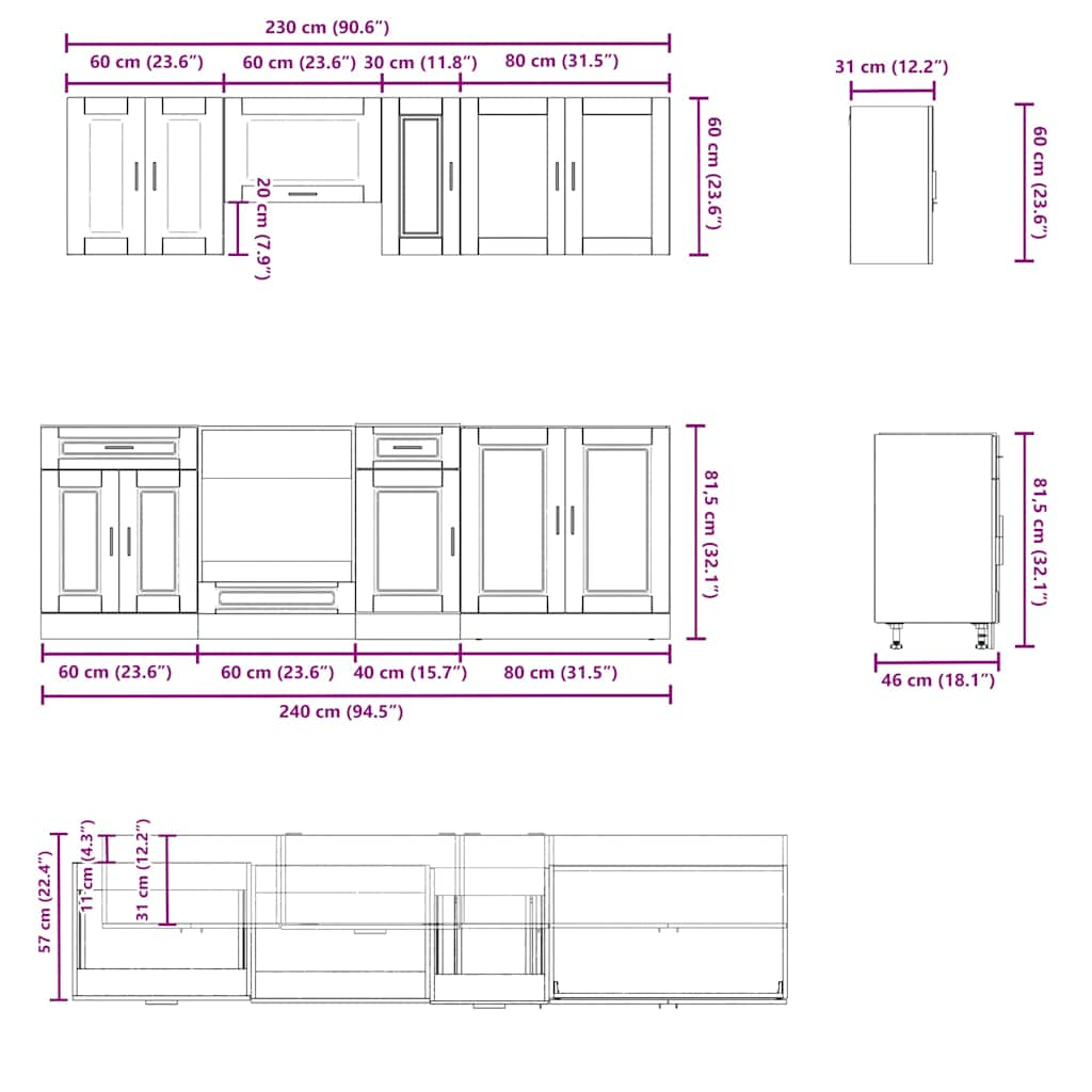 Set dulap de bucătărie 8 piese „Kalmar” stejar artizanal lemn