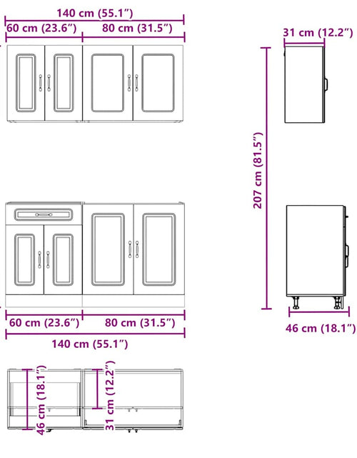 Încărcați imaginea în vizualizatorul Galerie, Set dulap de bucătărie din 4 piese „Kalmar” stejar afumat Lemn
