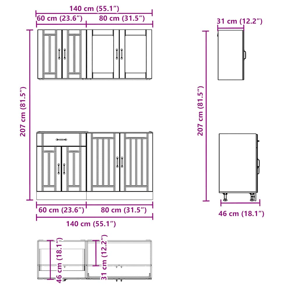 Set dulap de bucătărie 4 piese „Kalmar” lemn negru prelucrat