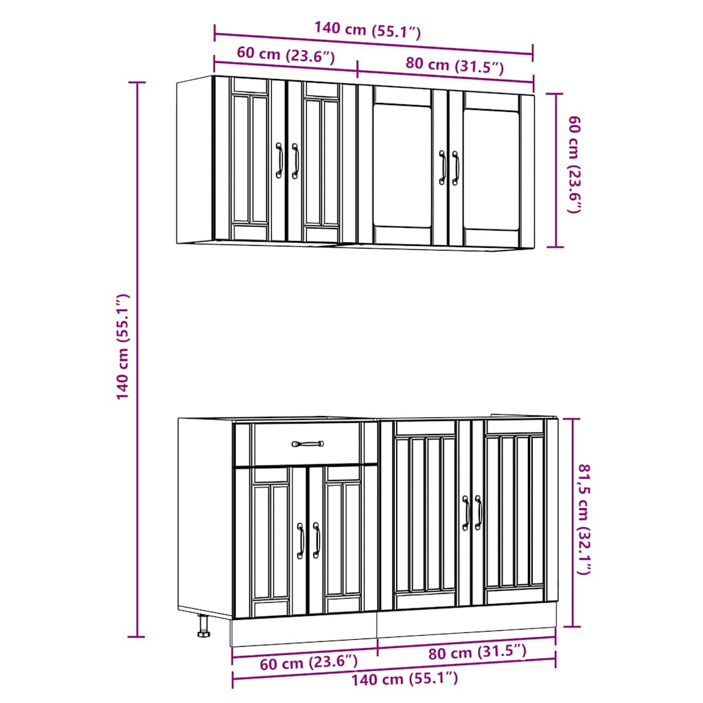 Set dulap de bucătărie 4 piese „Kalmar” lemn negru prelucrat