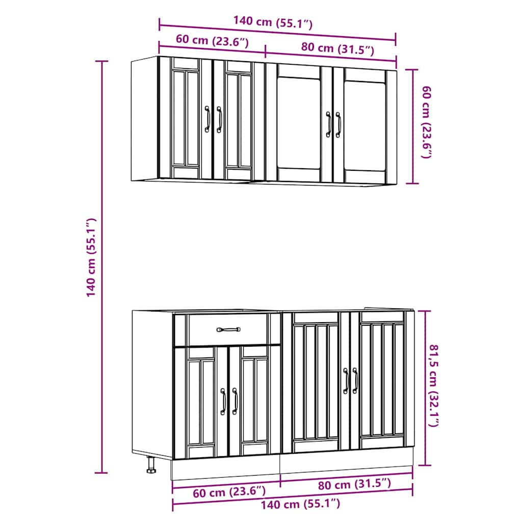 Set dulap de bucătărie din 4 piese „Kalmar” lemn stejar Sonoma