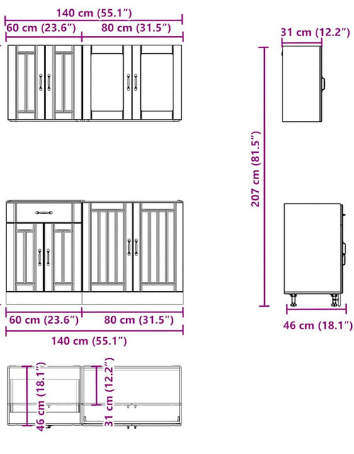 Încărcați imaginea în vizualizatorul Galerie, Set dulap de bucătărie din 4 piese „Kalmar” stejar afumat Lemn
