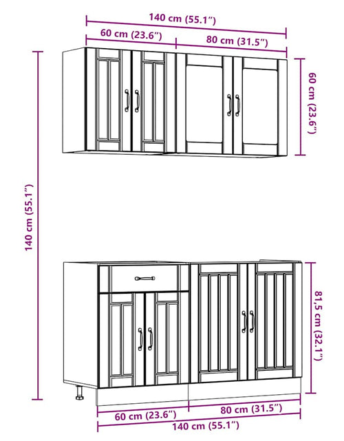 Încărcați imaginea în vizualizatorul Galerie, Set dulap de bucătărie din 4 piese „Kalmar” stejar afumat Lemn
