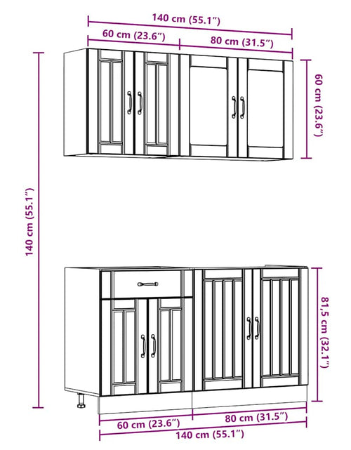 Încărcați imaginea în vizualizatorul Galerie, Set dulap de bucătărie din 4 piese „Kalmar” stejar maro lemn
