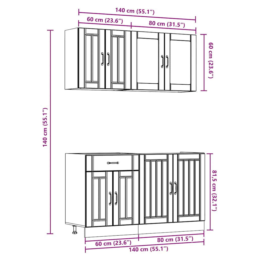 Set dulap de bucătărie din 4 piese „Kalmar” stejar maro lemn