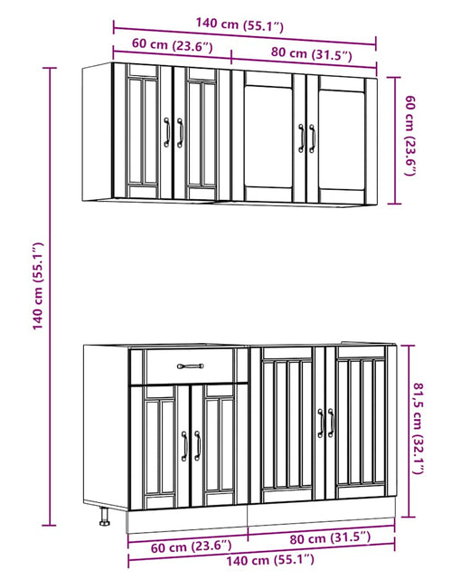 Încărcați imaginea în vizualizatorul Galerie, Set de dulapuri de bucătărie 4 piese „Kalmar” Lemn vechi lemn
