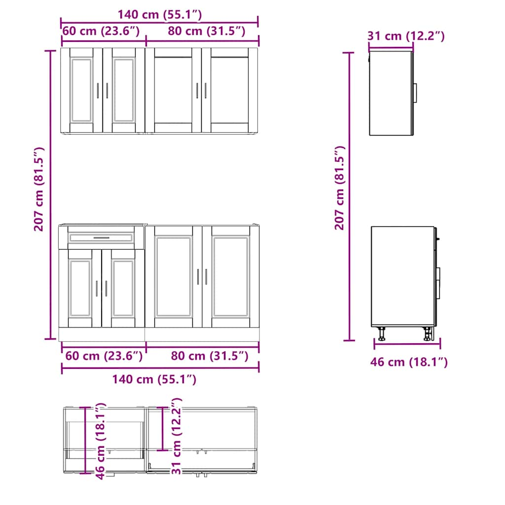 Set dulapuri de bucătărie 4 piese „Kalmar” gri beton Lemn