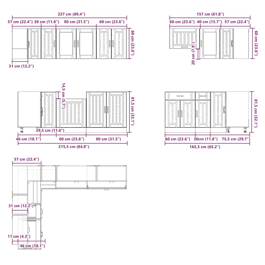 Set dulapuri de bucătărie 11 piese „Lucca” gri beton Lemn