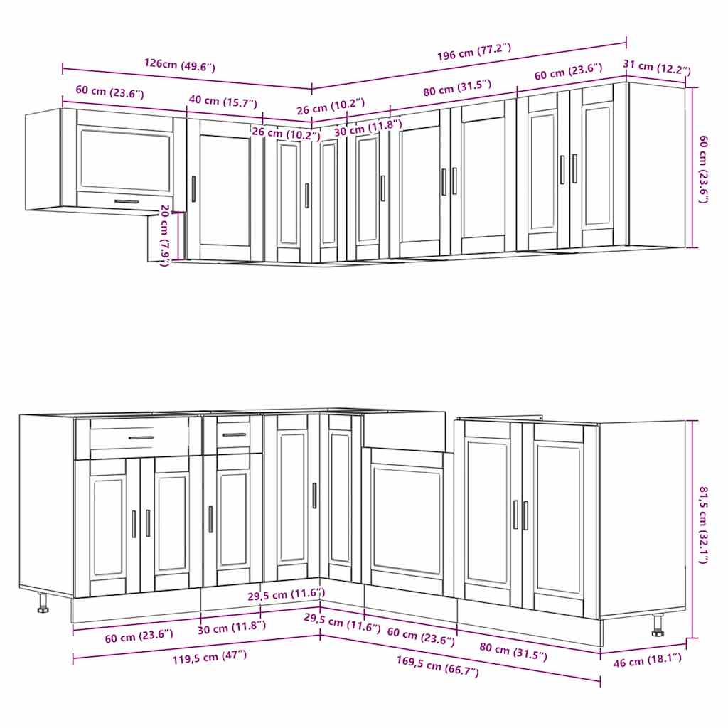 Set dulap de bucătărie din 11 piese „Porto” lemn stejar Sonoma