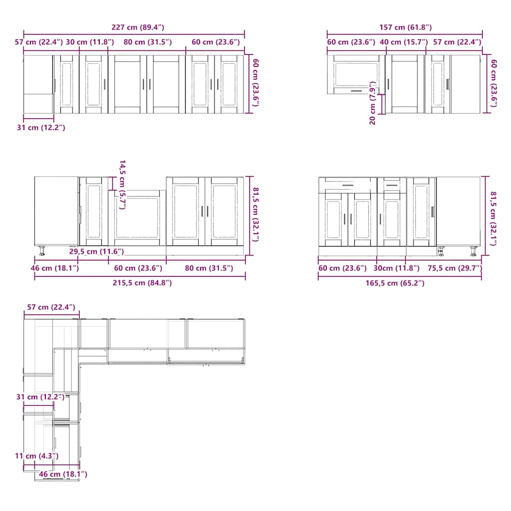 Set dulapuri de bucătărie 11 piese „Porto” gri beton Lemn